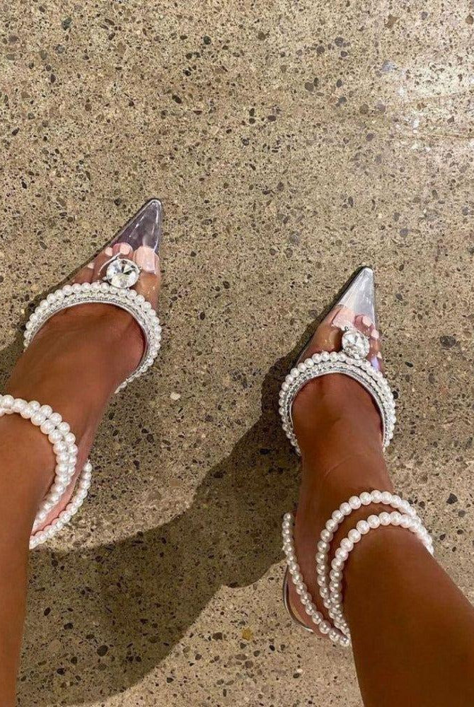 Zoe Pearl Strap Crystal Heels - Clear / 4 - Be My Shine