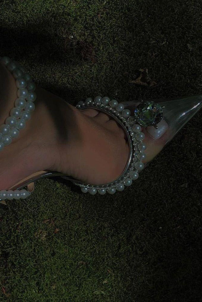 Zoe Pearl Strap Crystal Heels - Clear / 4 - Be My Shine
