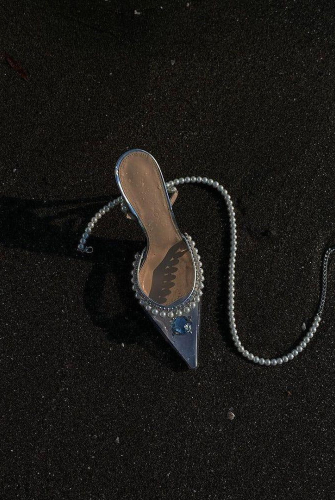 Zoe Pearl Strap Crystal Heels - Clear / 4 - Be My Shine
