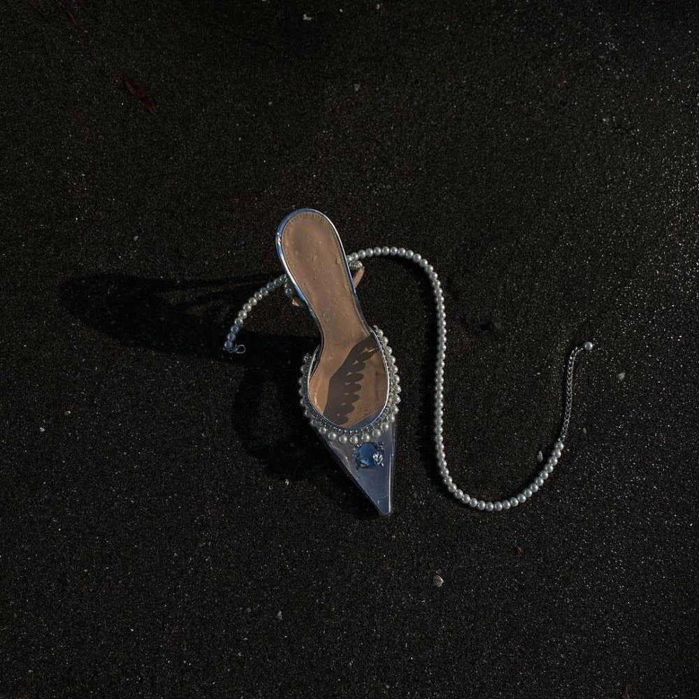 Zoe Pearl Strap Crystal Heels - Clear / 4 - Be My Shine