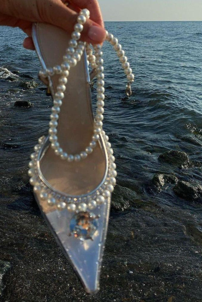 Zoe Pearl Strap Crystal Heels - Clear / 4 - Be My Shine