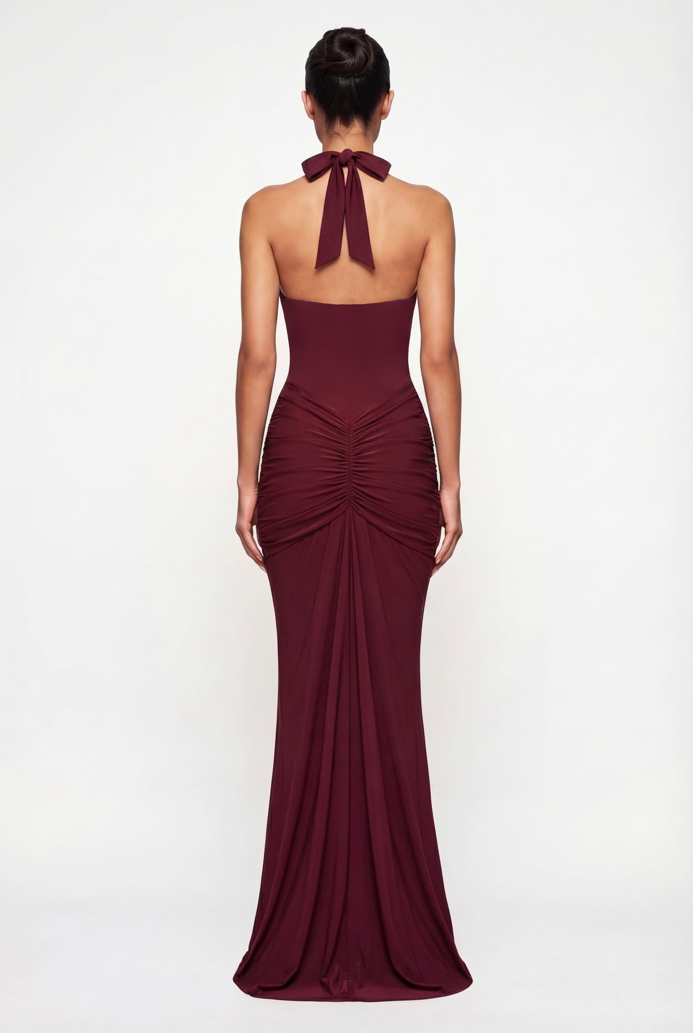 Amelita Deep Plunge Sculpt Maxi Dress - Burgundy