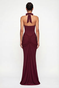 Amelita Deep Plunge Sculpt Maxi Dress - Burgundy