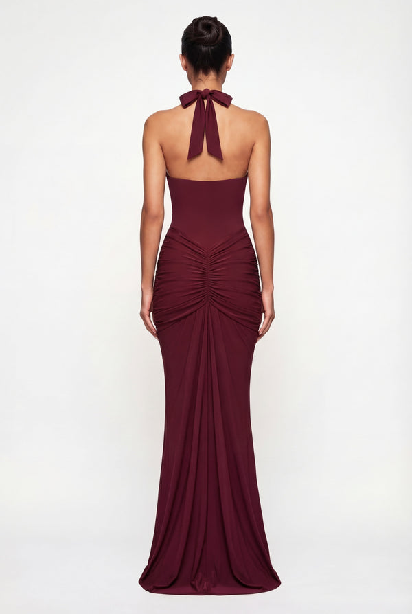 Amelita Deep Plunge Sculpt Maxi Dress - Burgundy