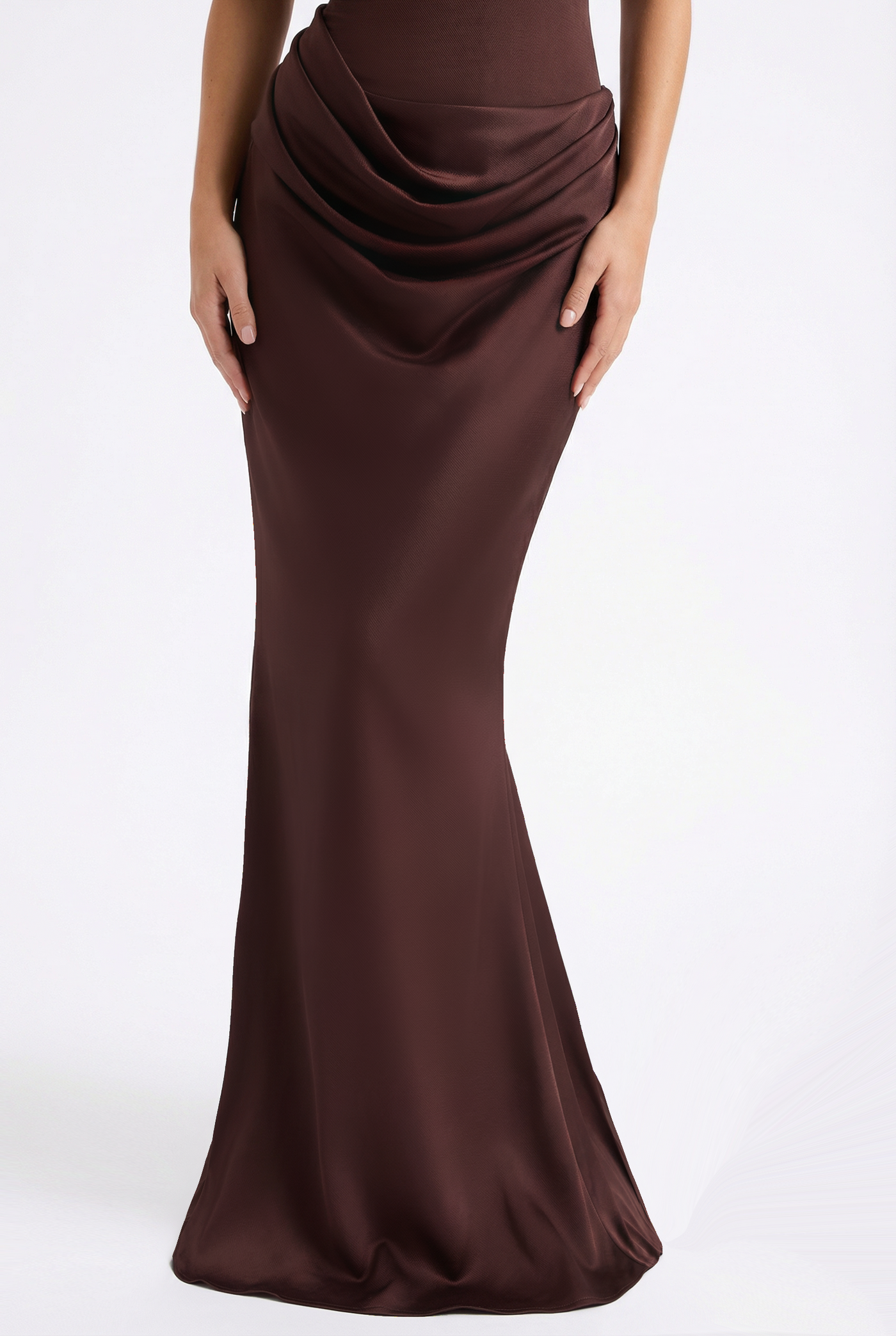 Andina Draped Corset Maxi Dress with Gloves & Scarf - Brown