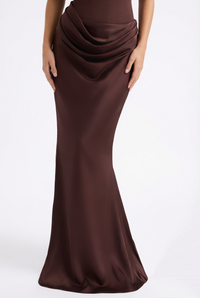 Andina Draped Corset Maxi Dress with Gloves & Scarf - Brown