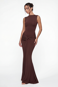 Glinda Sculpted Draped Maxi Dress - Brown