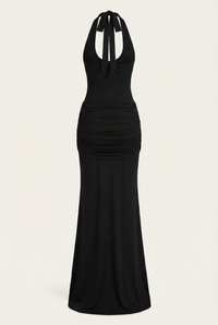 Amandine Halter Sculpt Maxi Dress - Black