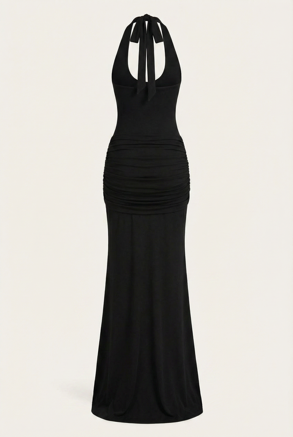Amandine Halter Sculpt Maxi Dress - Black