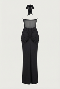 Angela Sheer Corset Halter Maxi Dress - Black