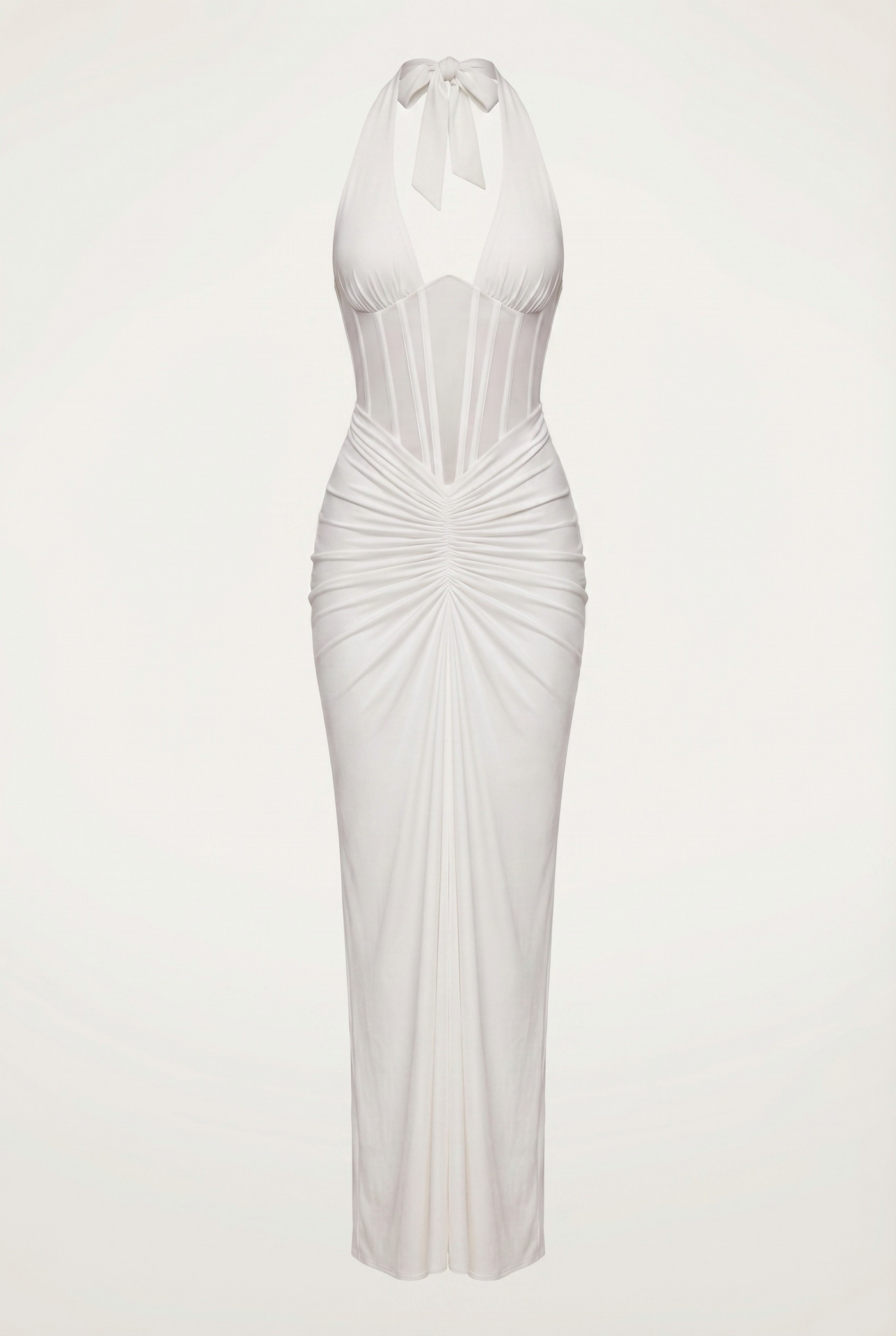 Angela Sheer Corset Halter Maxi Dress - White