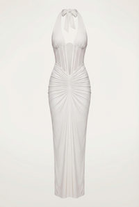 Angela Sheer Corset Halter Maxi Dress - White