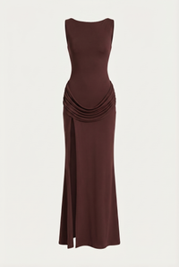 Corey Draped Open-Back Maxi Dress – Brown