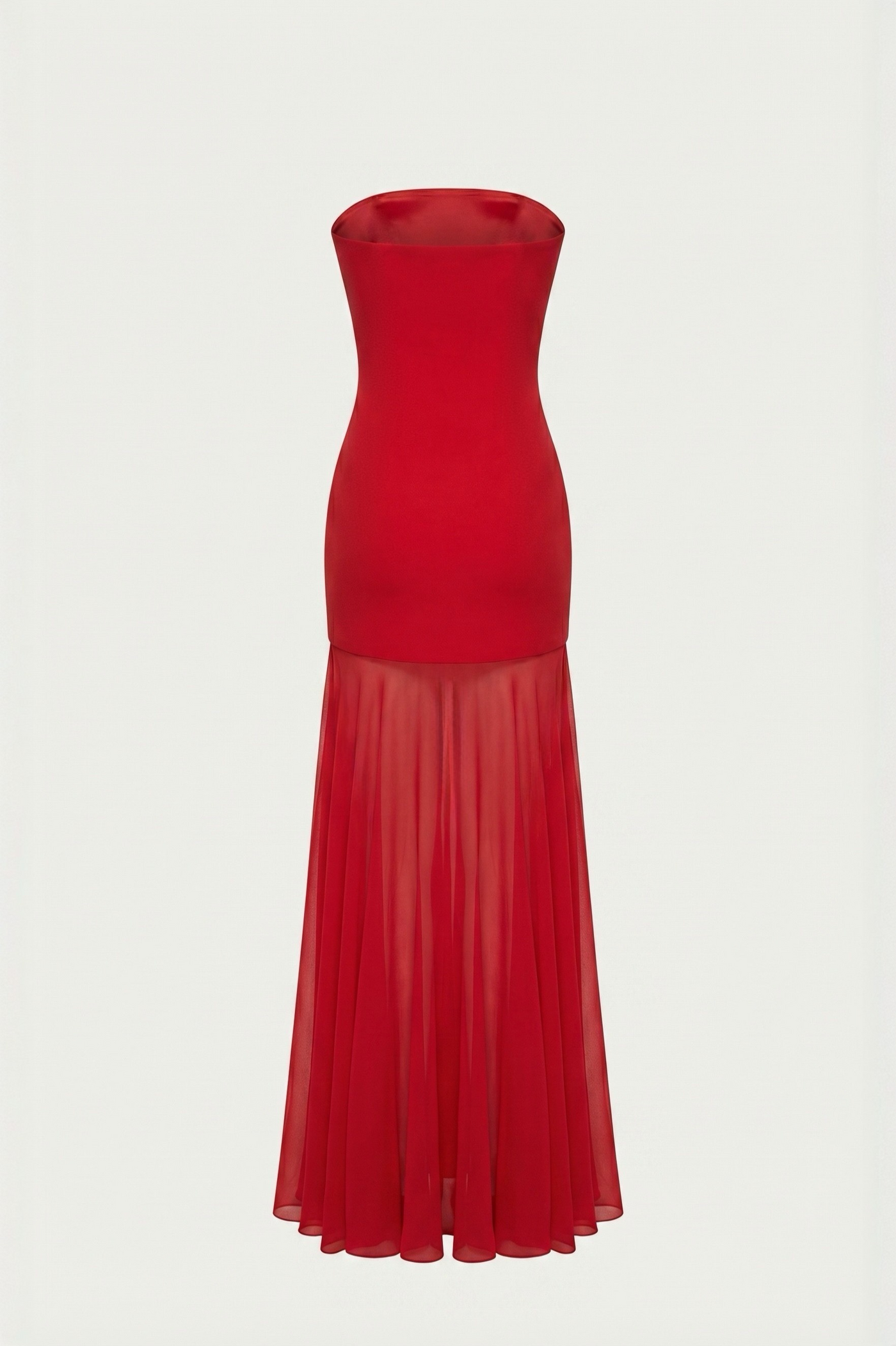 Avery Strapless Sculpted Maxi Dress with Scarf - Red