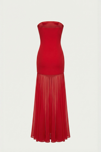 Avery Strapless Sculpted Maxi Dress with Scarf - Red