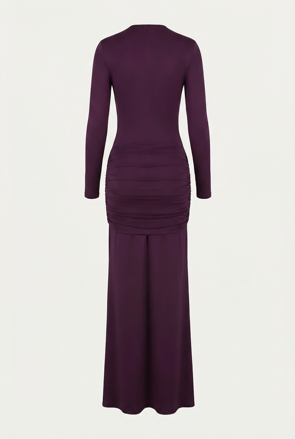 Elma Long Sleeve Cut-Out Draped Maxi Dress – Plum