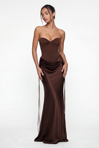 Genie Strapless Maxi Dress – Brown