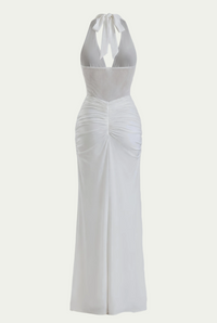 Angela Sheer Corset Halter Maxi Dress - White