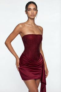 Alessandra Crystal Corset Mini Dress – Burgundy