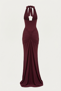 Amelita Deep Plunge Sculpt Maxi Dress - Burgundy