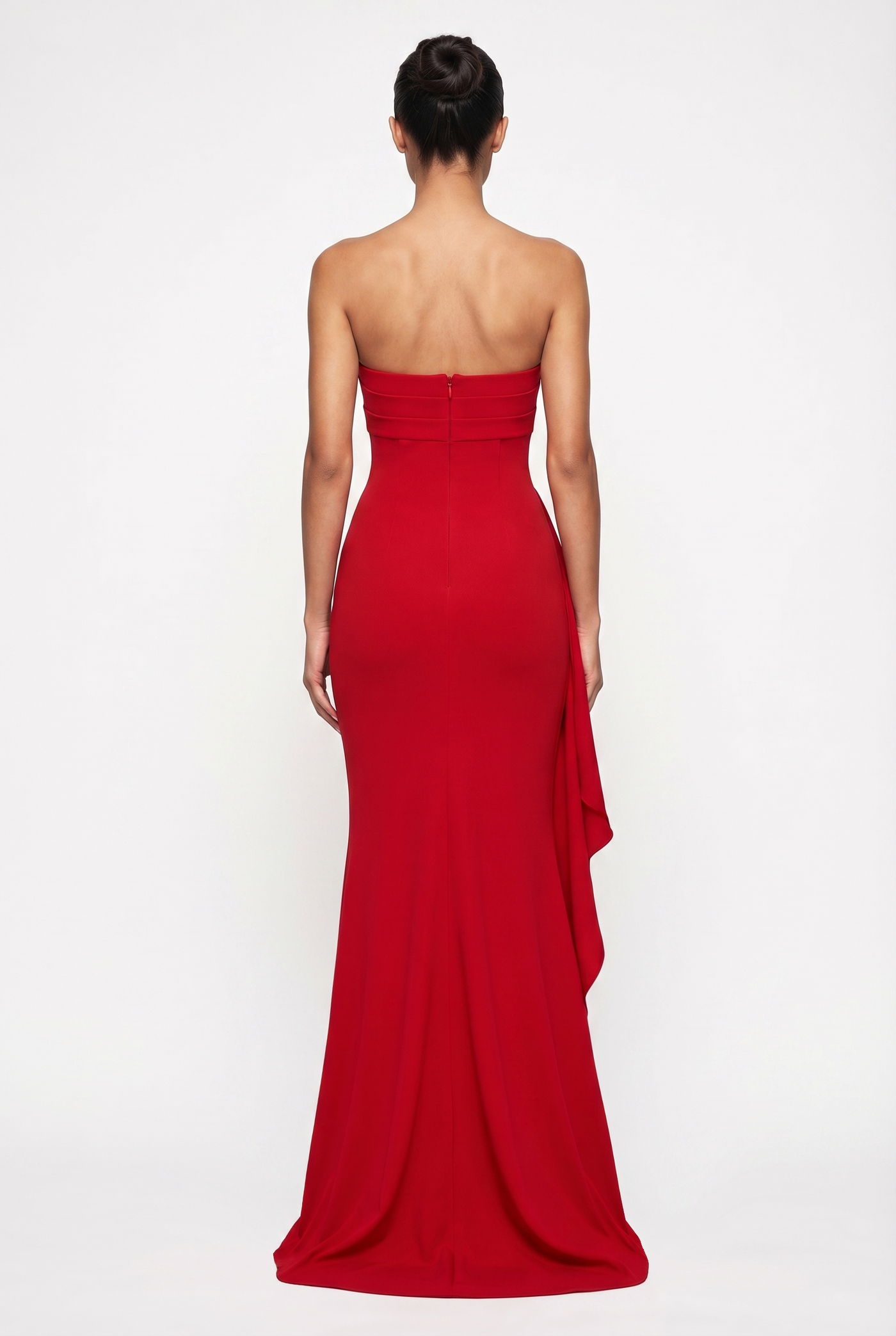 Elyna Strapless Draped High-Slit Maxi Dress – Red