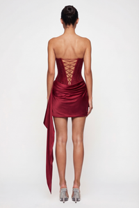Alessandra Crystal Corset Mini Dress – Burgundy