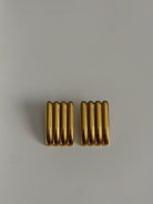 Pair of gold earrings on a light gray background