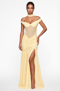 Beatrix Sheer Maxi Dress with Scarf – Yellow