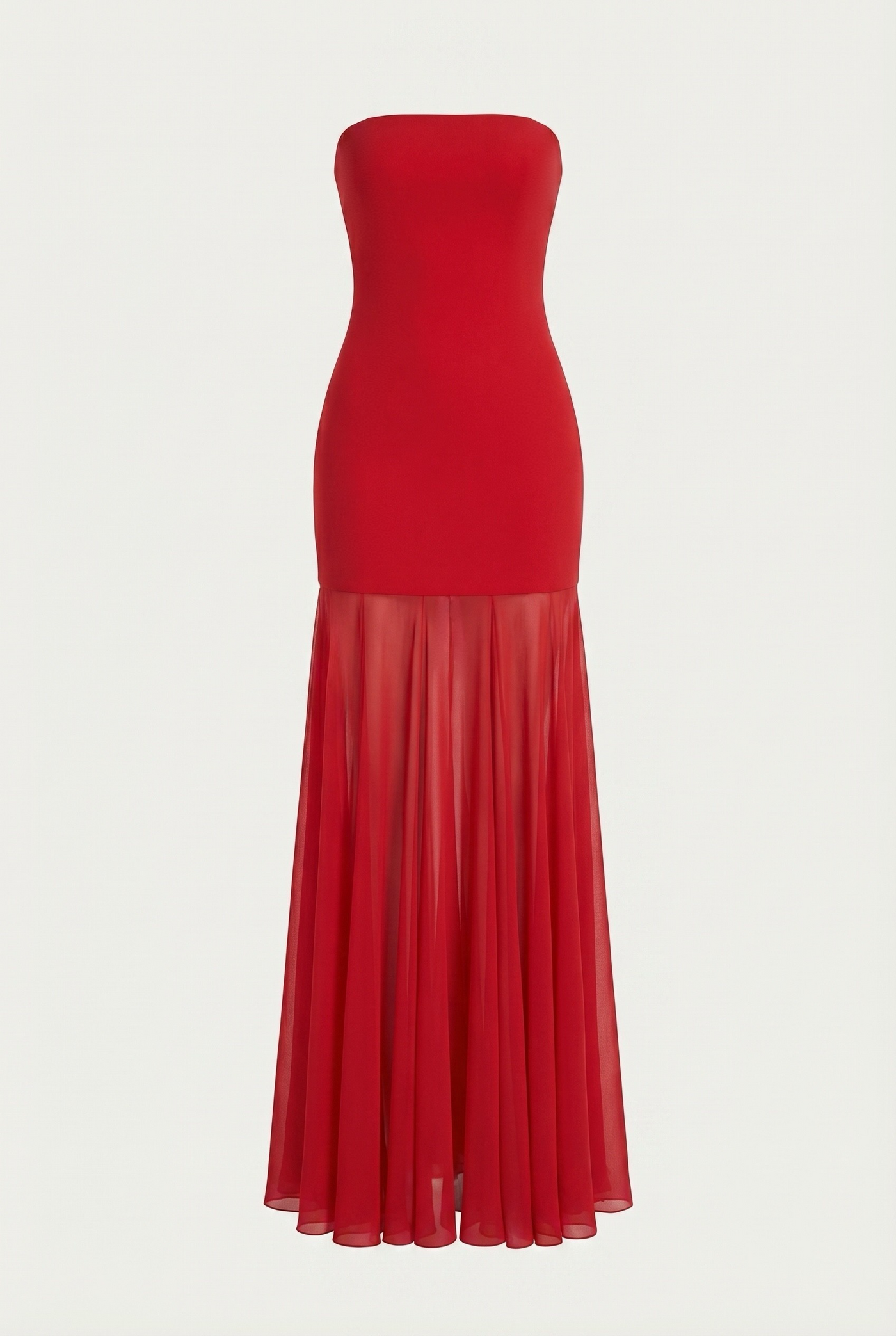 Avery Strapless Sculpted Maxi Dress with Scarf - Red