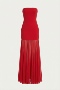 Avery Strapless Sculpted Maxi Dress with Scarf - Red
