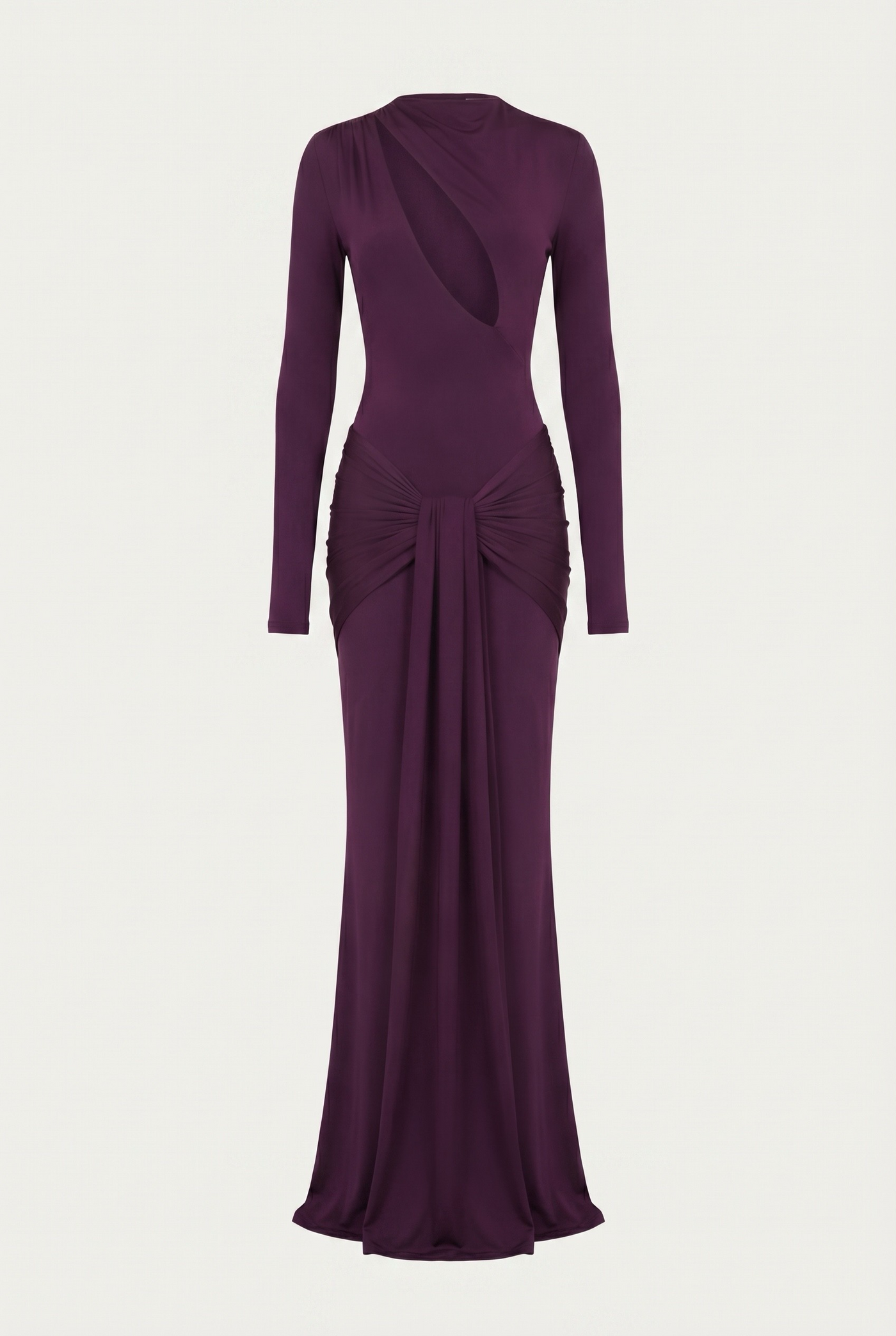 Elma Long Sleeve Cut-Out Draped Maxi Dress – Plum