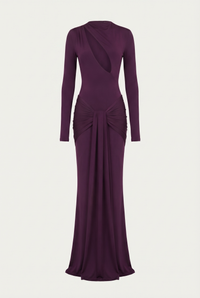 Elma Long Sleeve Cut-Out Draped Maxi Dress – Plum