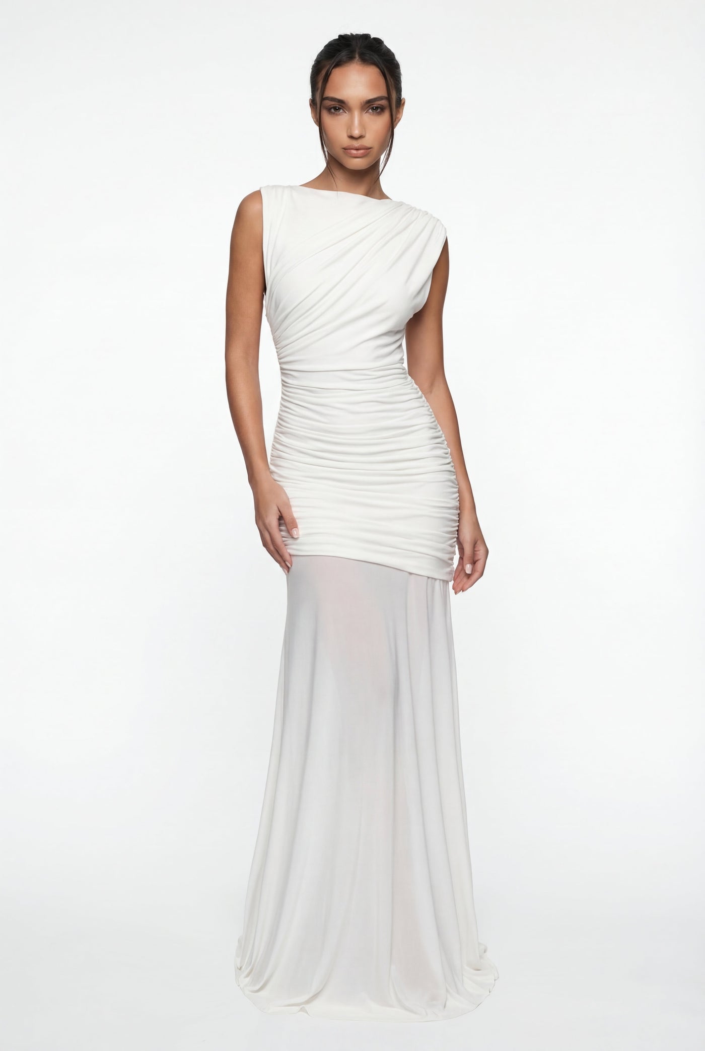 Amaya Sculpted Drape Maxi Dress - White