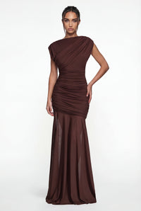 Amaya Sculpted Drape Maxi Dress - Brown