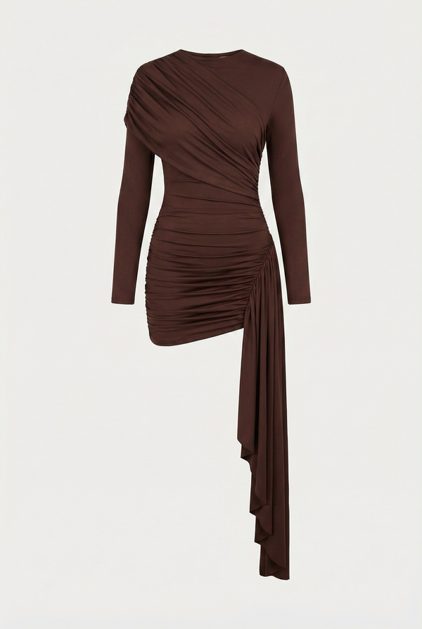 Alice Draped Sculpt Mini Dress - Brown
