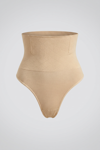 Beige high-waisted shapewear bottom on a light gray background