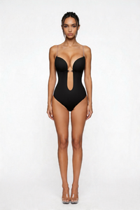 Backless Deep Plunge Sculpting Bodysuit - Black