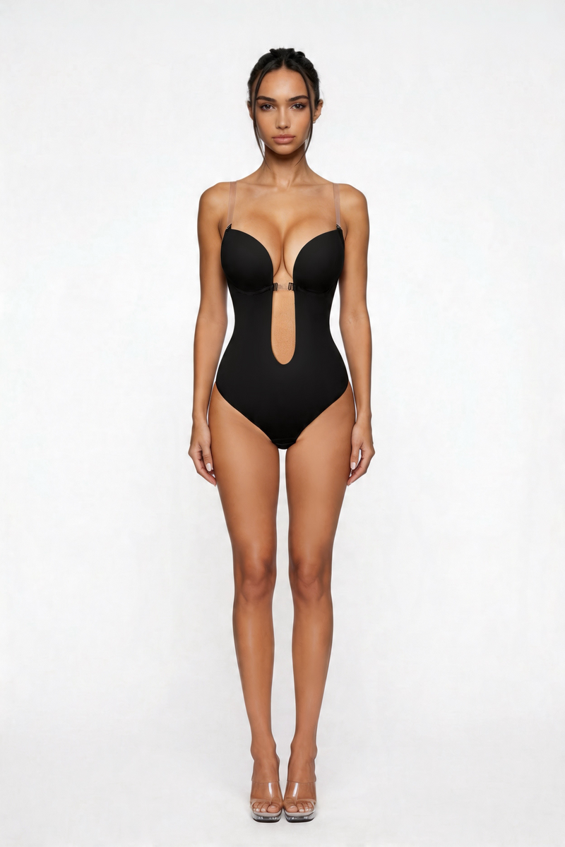 Backless Deep Plunge Sculpting Bodysuit - Black