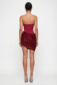 Adena Sequin Sculpt Mini Dress with Scarf - Burgundy