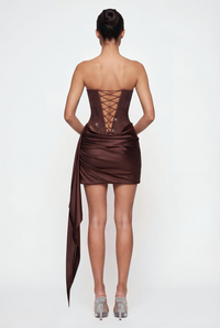 Alessandra Crystal Corset Mini Dress - Brown