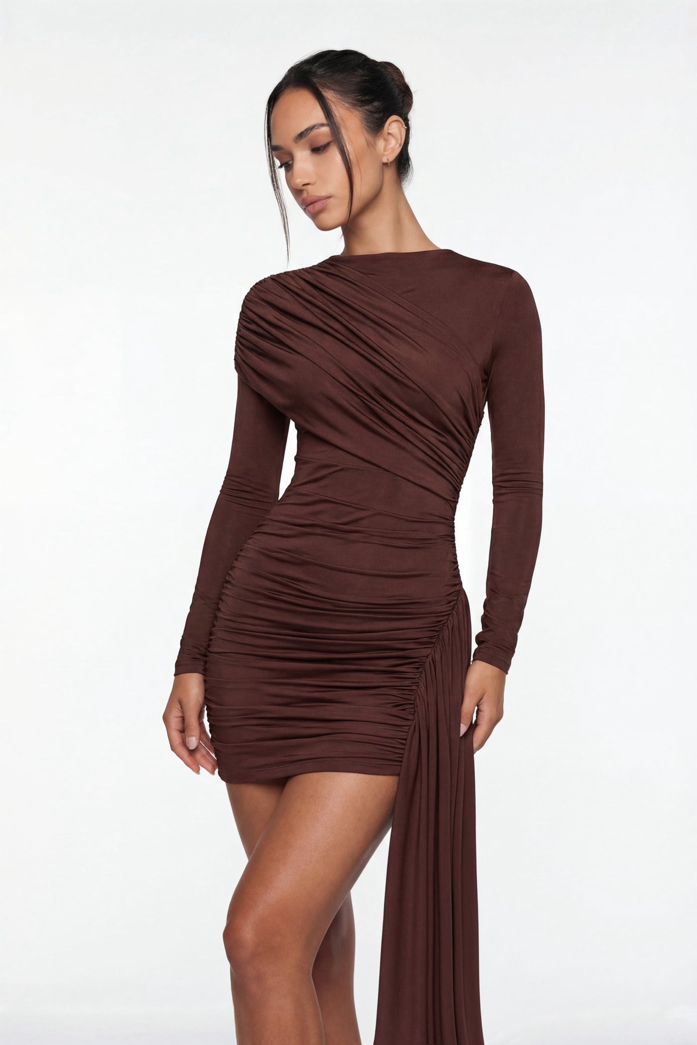 Alice Draped Sculpt Mini Dress - Brown