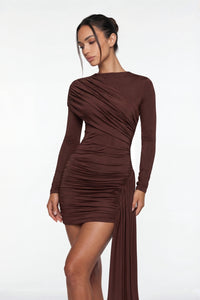 Alice Draped Sculpt Mini Dress - Brown