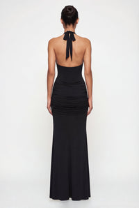 Amandine Halter Sculpt Maxi Dress - Black