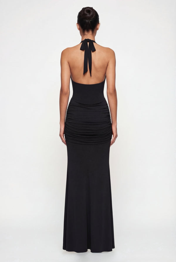 Amandine Halter Sculpt Maxi Dress - Black