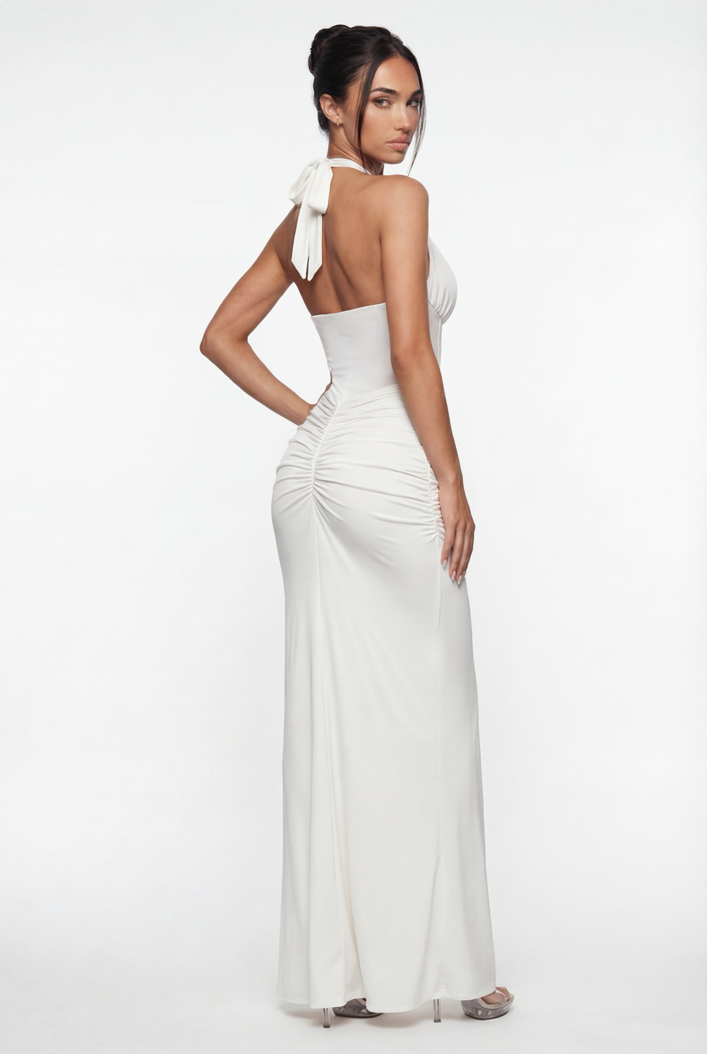 Angela Sheer Corset Halter Maxi Dress - White