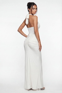 Angela Sheer Corset Halter Maxi Dress - White