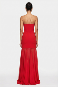 Avery Strapless Sculpted Maxi Dress with Scarf - Red