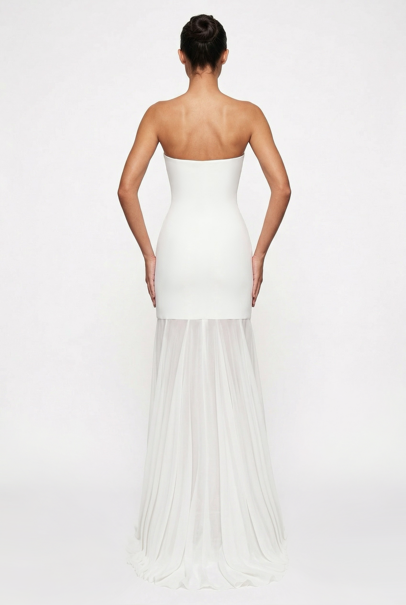 Avery Strapless Sculpted Maxi Dress with Scarf - White