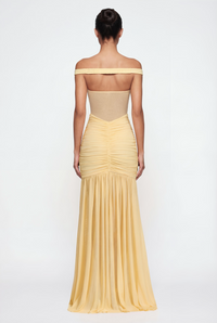 Beatrix Sheer Maxi Dress with Scarf – Yellow