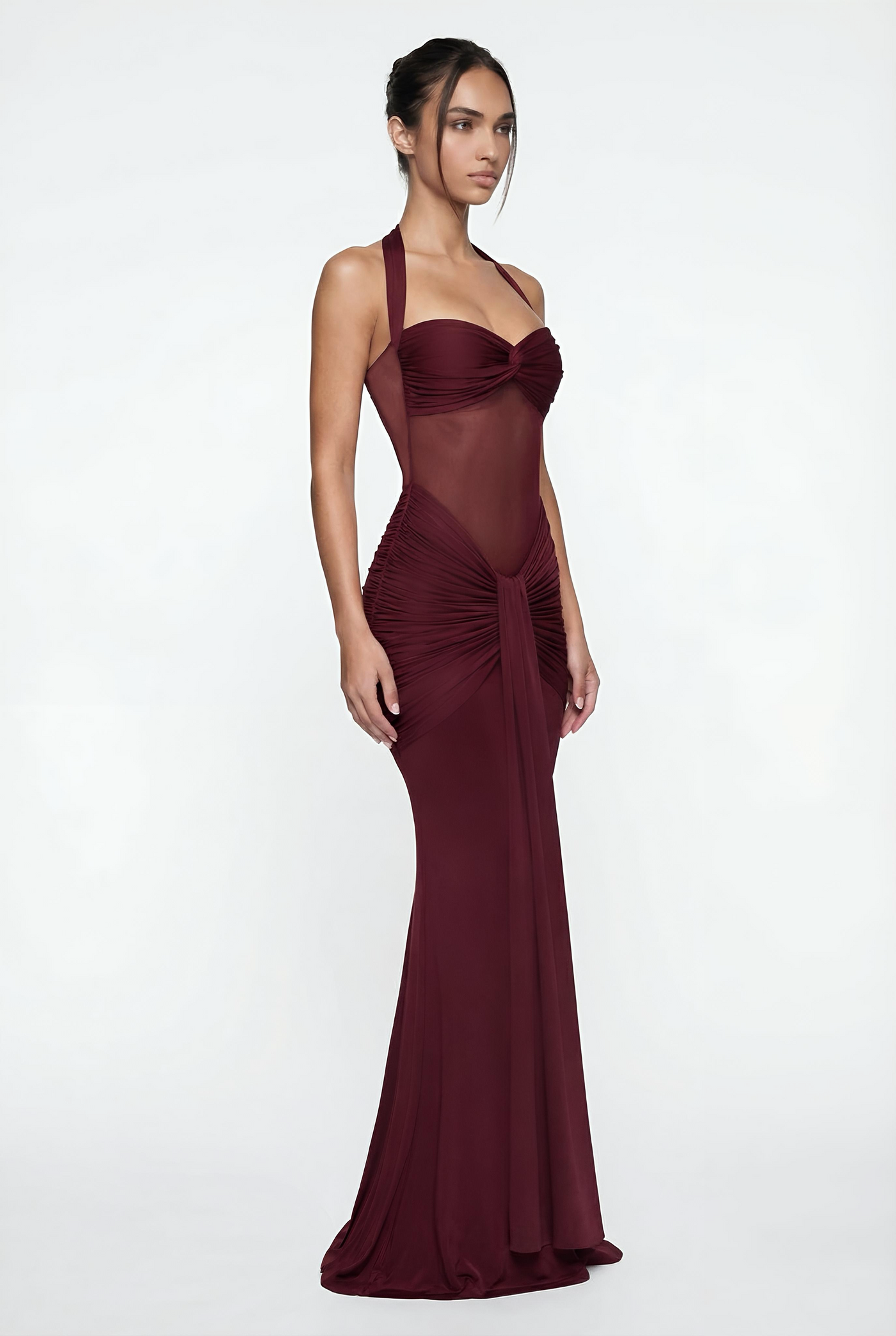 Henley Sheer Sculpt Maxi Dress - Burgundy